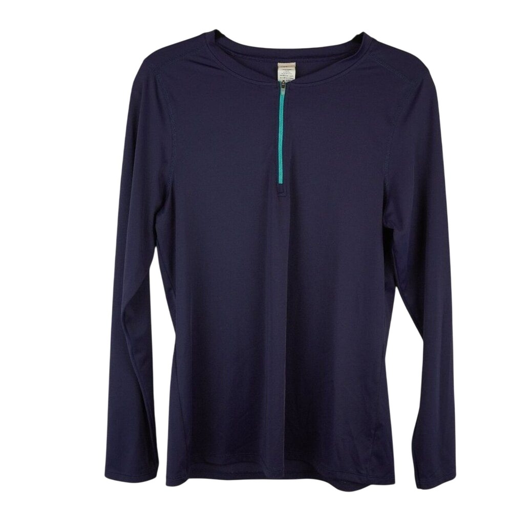 LL Bean Nylon Blend Navy Long Sleeve Quarter Zip Shirt Size Medium UFP 50+